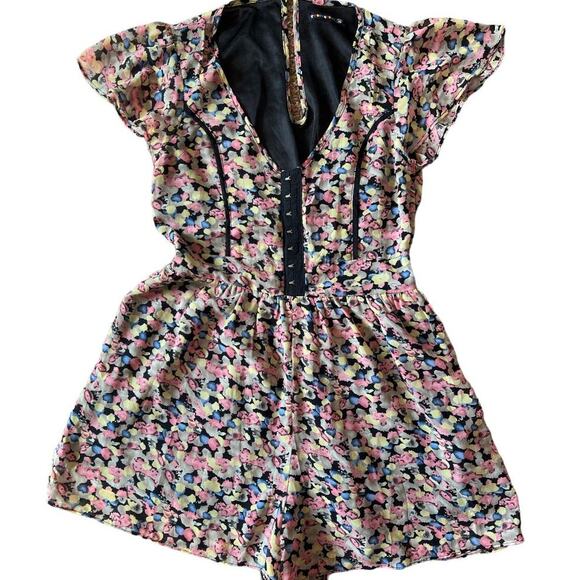 Twopercent Multicolor Floral Shorts Sleeve Romper, M - Picture 1 of 6